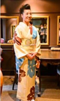 A model wearing kimono dying with chocolate