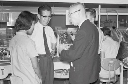 Konosuke Matsushita visiting tape factory (1967)