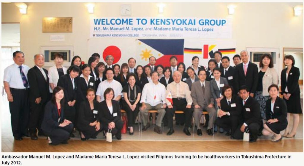 Ambassador Maneul M. Lopez and Madame Maria Teresa L. Lopez visited Filipinos training to be healthworkers in Japan, Tokushima Preferture, July 2012.