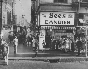 1921年創業のSee’s Candies の店舗（撮影日時不明）。高品質の材料で作られたお菓子はブランド価値も高かった。現在、日本にも輸入販売されている。写真提供： See’s Candies