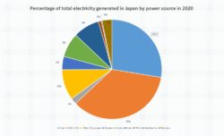 Percentage of total electricity generated in Japan by power source in 2020